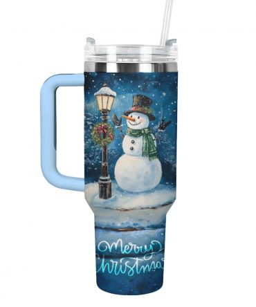 Frosty Snowman Night Christmas Custom Stanley Quencher 40oz Stainless Steel Tumbler With Handle