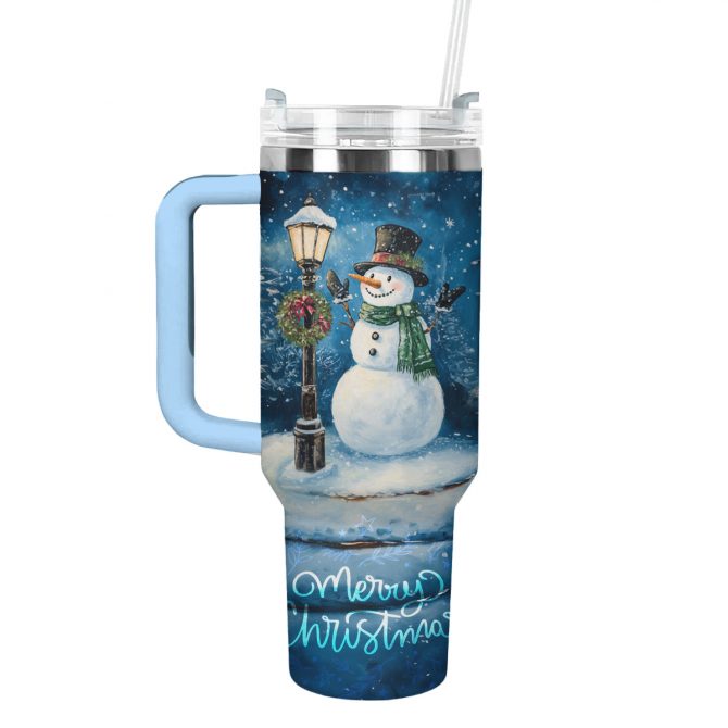 Frosty Snowman Night Christmas Custom Stanley Quencher 40oz Stainless Steel Tumbler With Handle