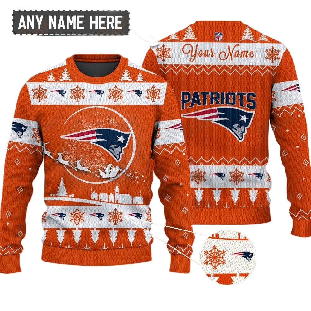 New England Patriots NFL Ugly Christmas Sweater - Name Customized