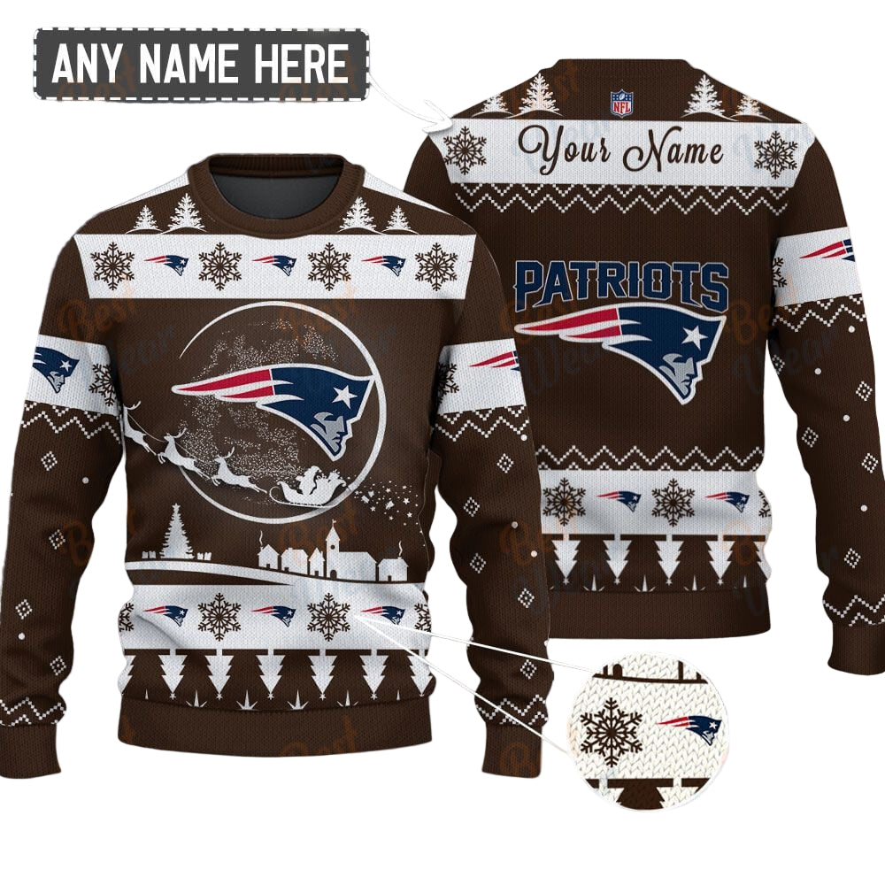 New England Patriots NFL Ugly Christmas Sweater - Name Customized - Image 2