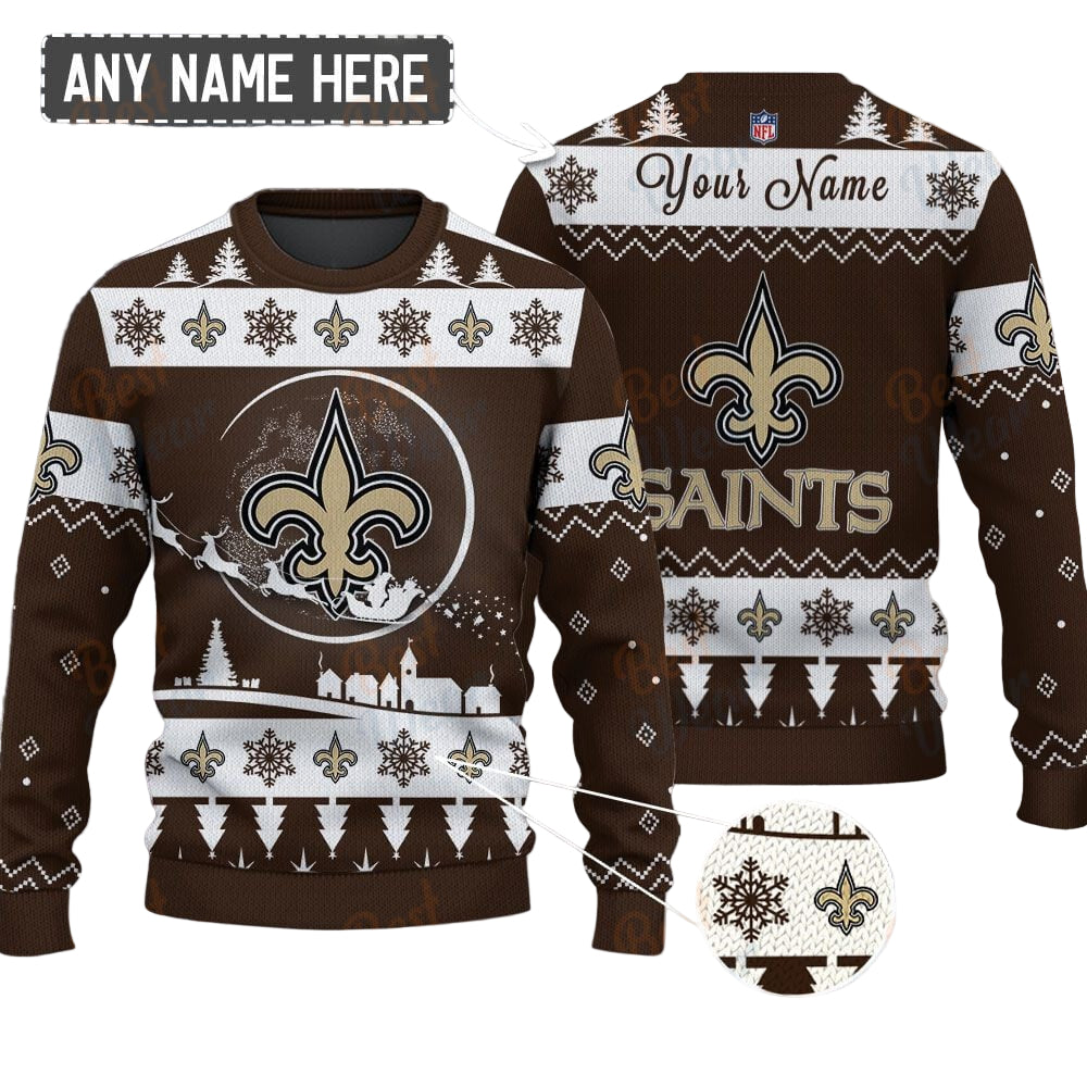 New Orleans Saints NFL Ugly Christmas Sweater - Name Customized - Image 2