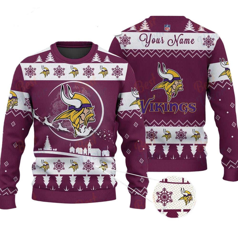 Minnesota Vikings NFL Ugly Christmas Sweater - Name Customized - Image 2
