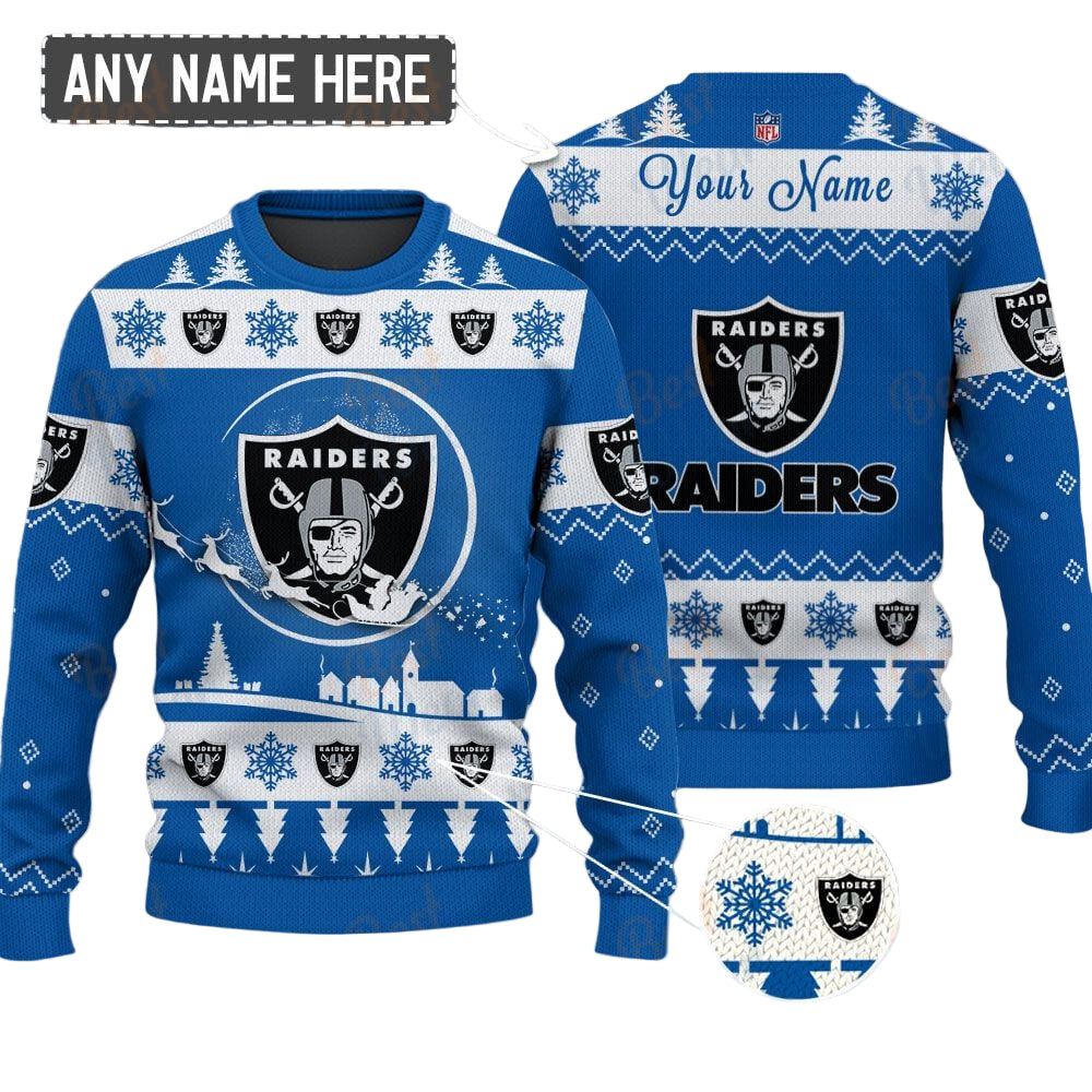 Las Vegas Raiders NFL Ugly Christmas Sweater - Name Customized