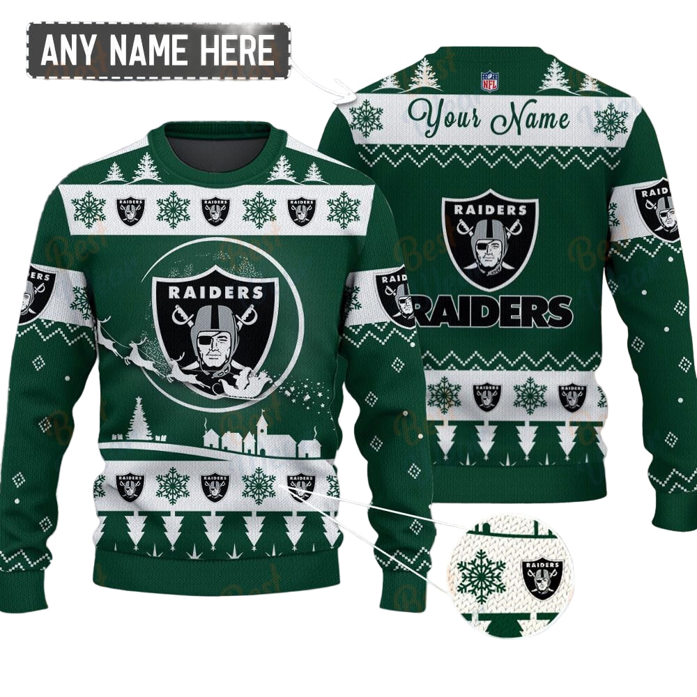 Las Vegas Raiders NFL Ugly Christmas Sweater - Name Customized - Image 2