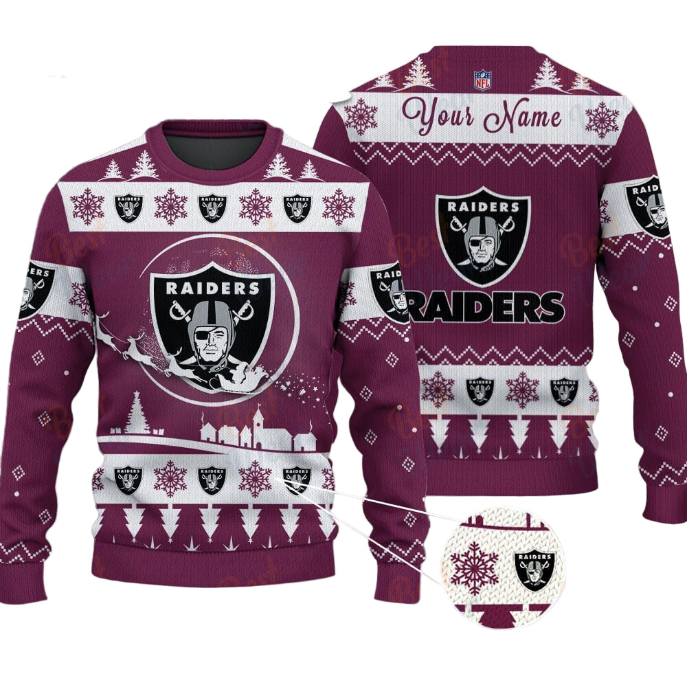 Las Vegas Raiders NFL Ugly Christmas Sweater - Name Customized - Image 2
