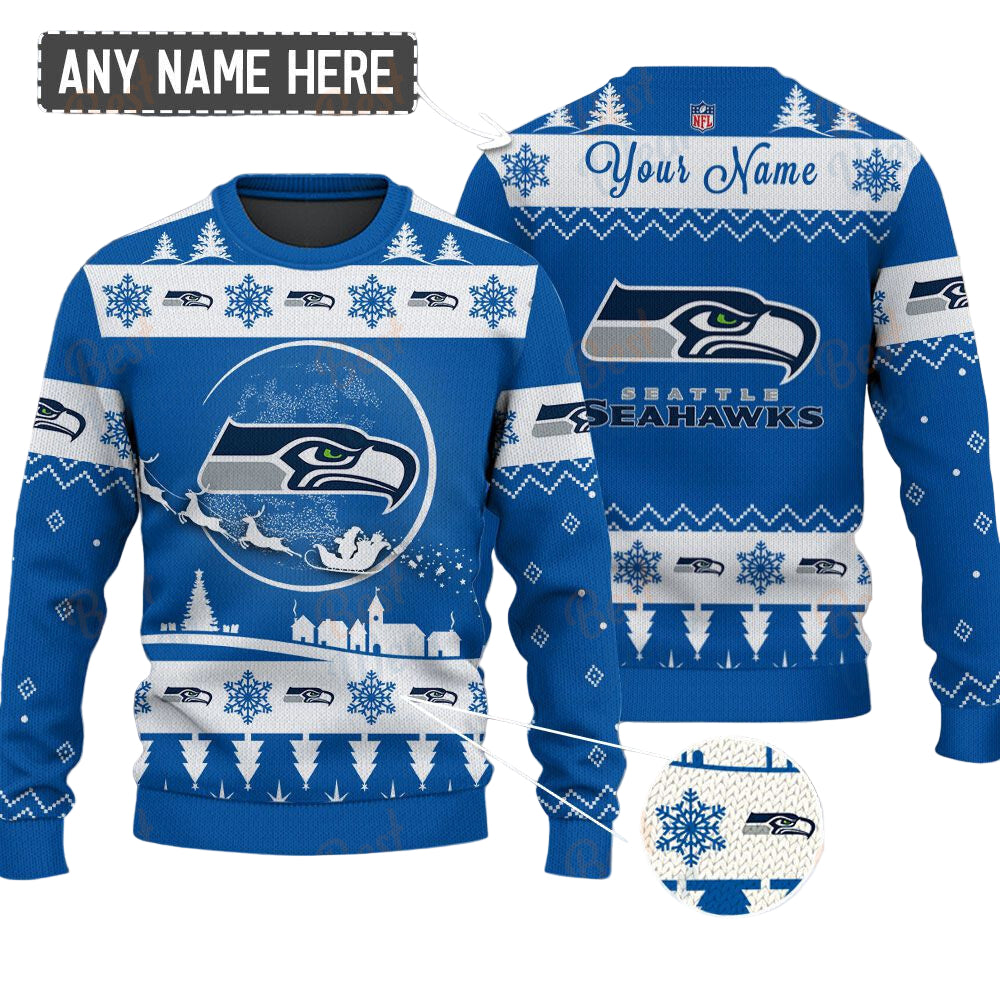 Seattle Seahawks NFL Ugly Christmas Sweater - Name Customized - Image 2