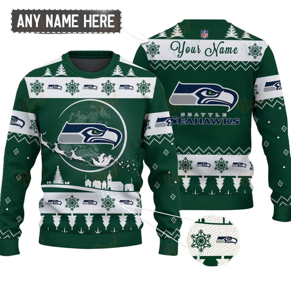 Seattle Seahawks NFL Ugly Christmas Sweater - Name Customized