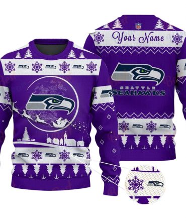 Seattle Seahawks NFL Ugly Christmas Sweater - Name Customized