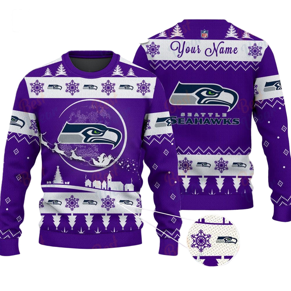 Seattle Seahawks NFL Ugly Christmas Sweater - Name Customized