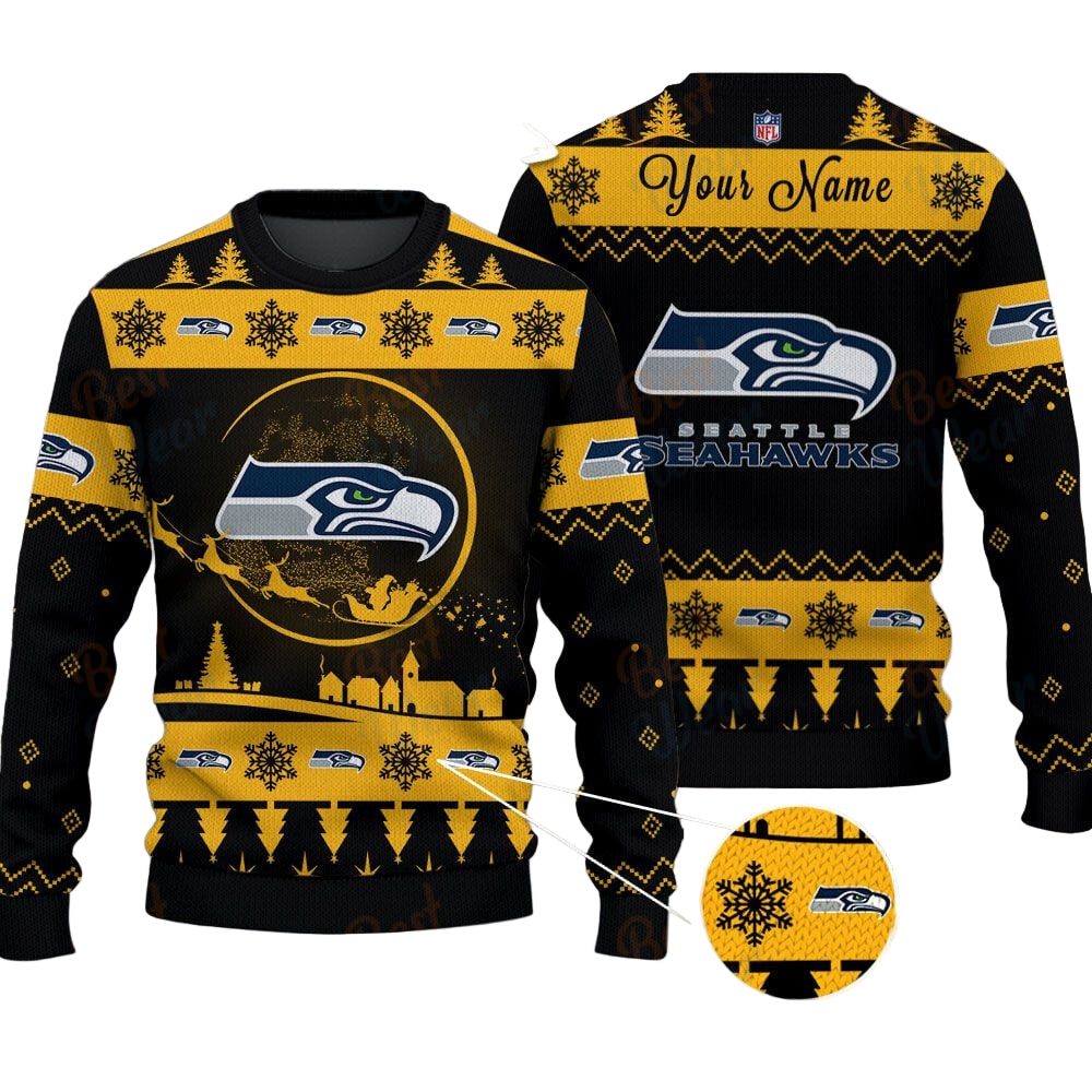 Seattle Seahawks NFL Ugly Christmas Sweater - Name Customized - Image 2