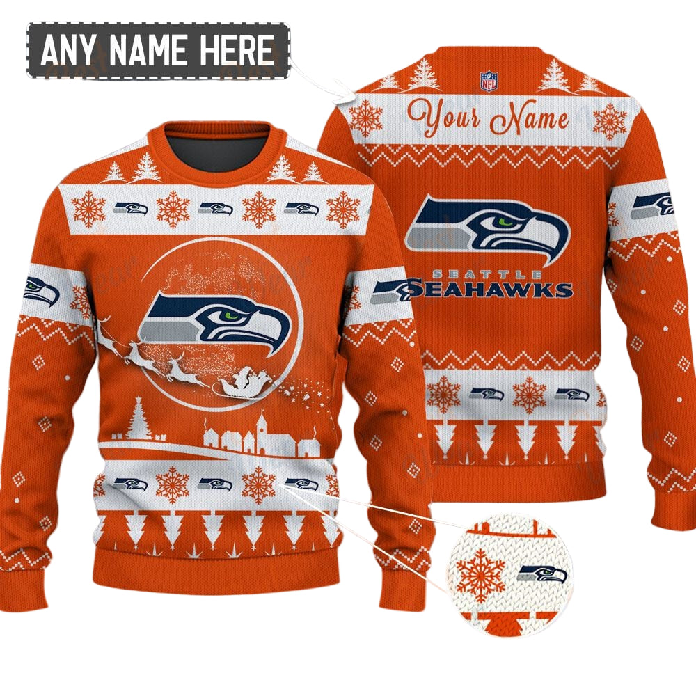 Seattle Seahawks NFL Ugly Christmas Sweater - Name Customized