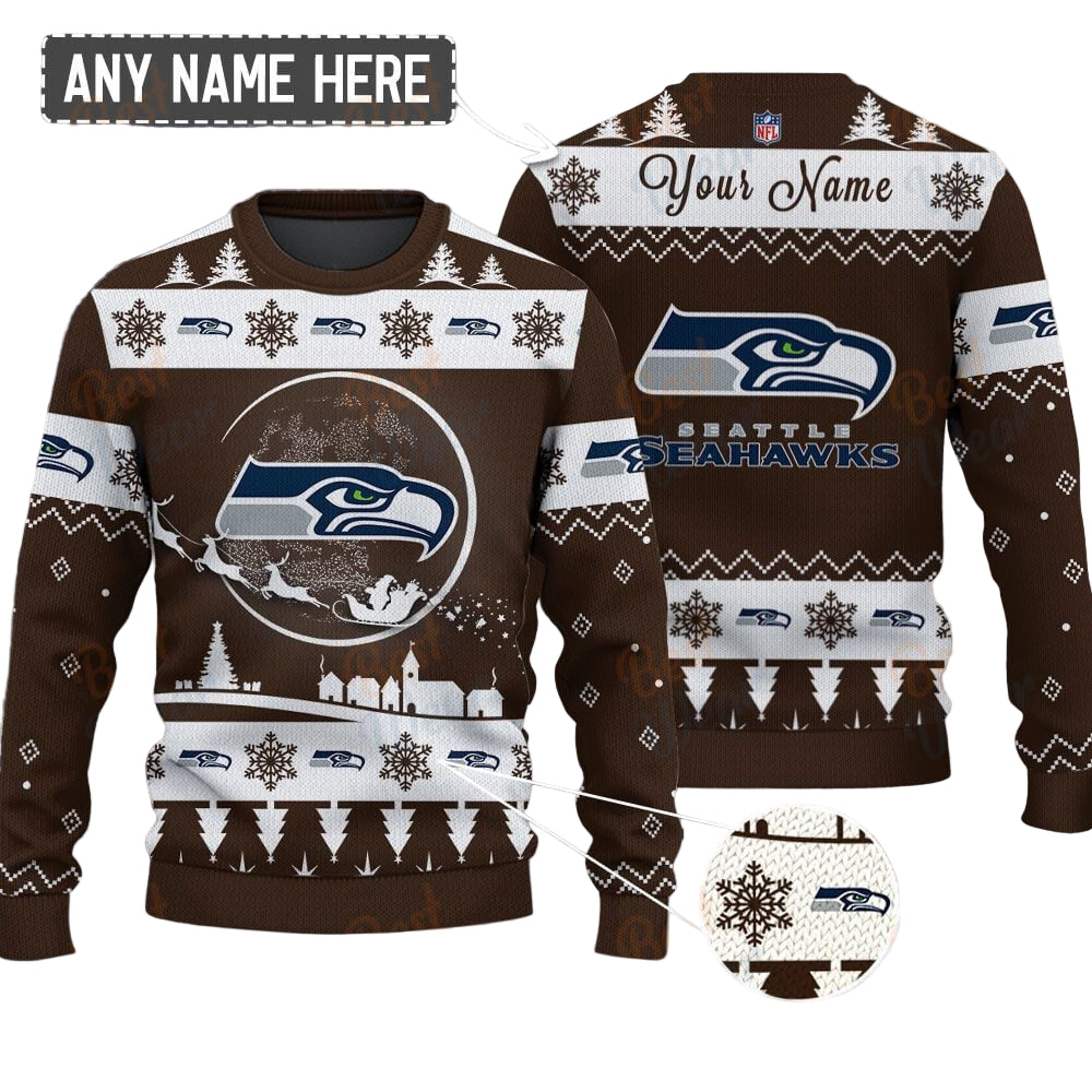 Seattle Seahawks NFL Ugly Christmas Sweater - Name Customized - Image 2