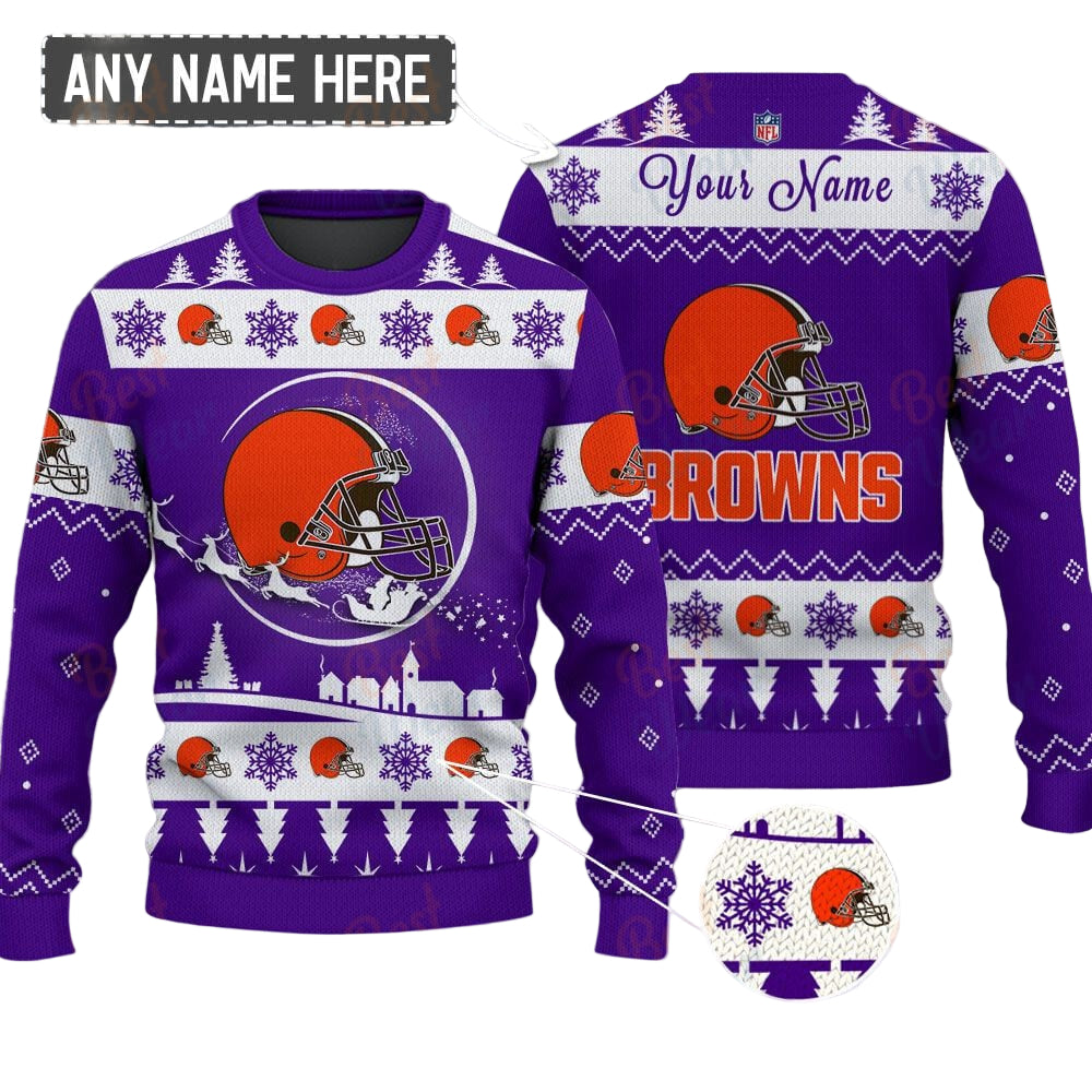Cleveland Browns NFL Ugly Christmas Sweater - Name Customized - Image 2