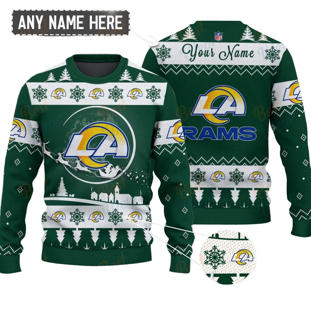 Los Angeles Rams NFL Ugly Christmas Sweater - Name Customized - Image 2
