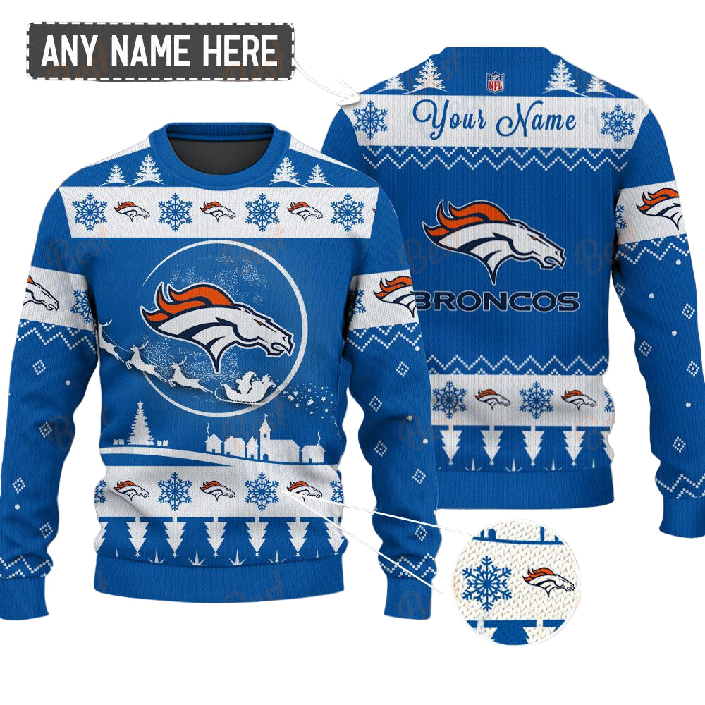 Denver Broncos NFL Ugly Christmas Sweater - Name Customized