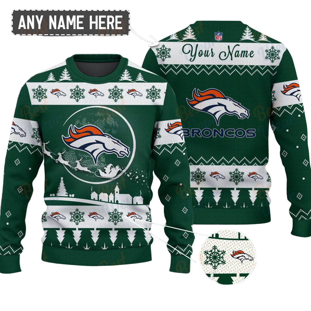 Denver Broncos NFL Ugly Christmas Sweater - Name Customized - Image 2