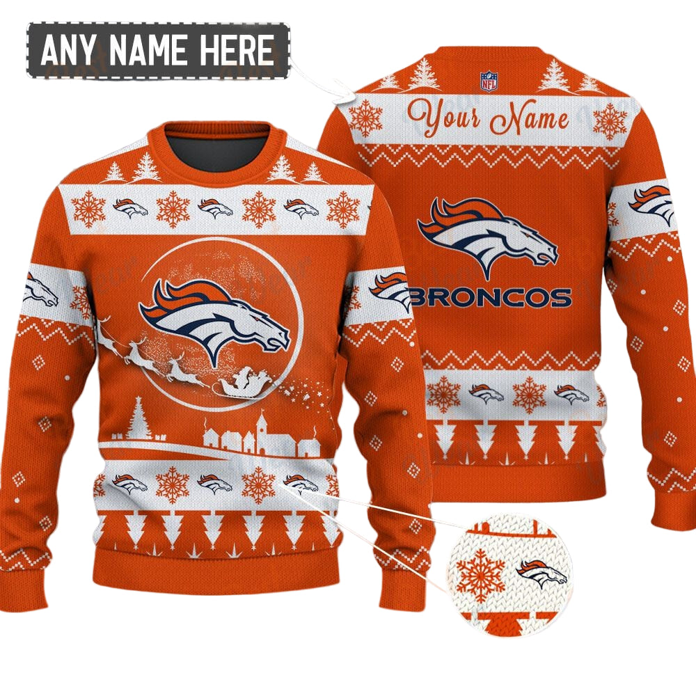 Denver Broncos NFL Ugly Christmas Sweater - Name Customized - Image 2