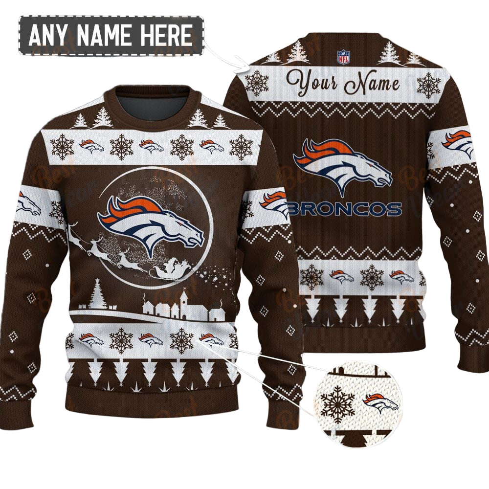 Denver Broncos NFL Ugly Christmas Sweater - Name Customized