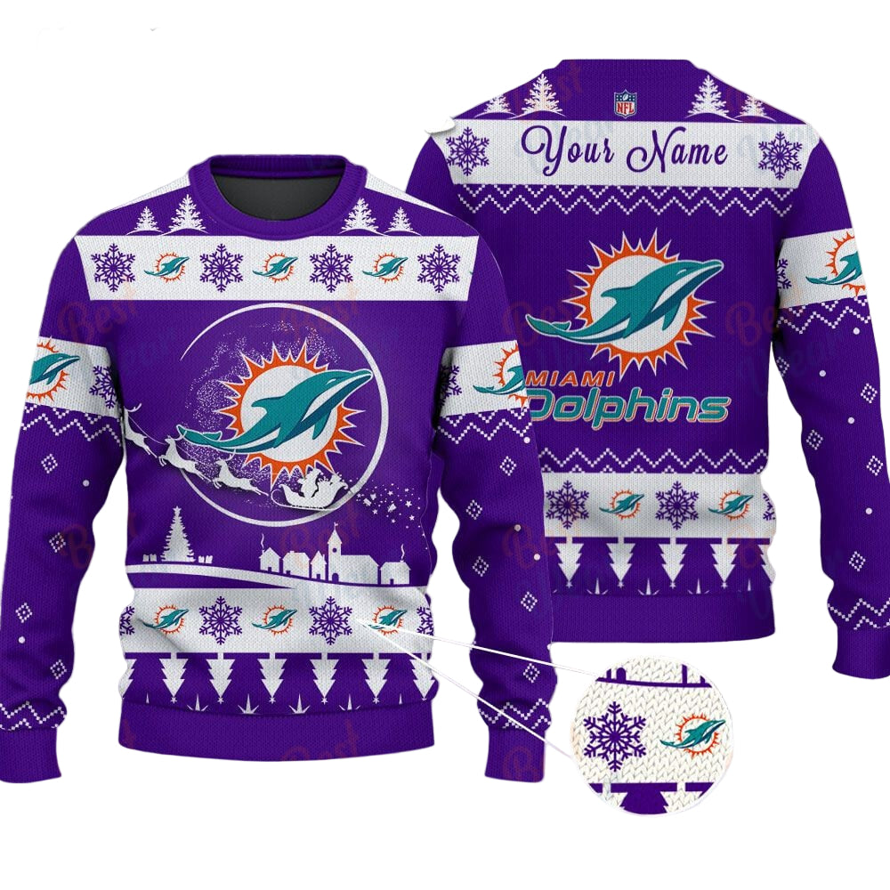 Miami Dolphins NFL Ugly Christmas Sweater - Name Customized - Image 2