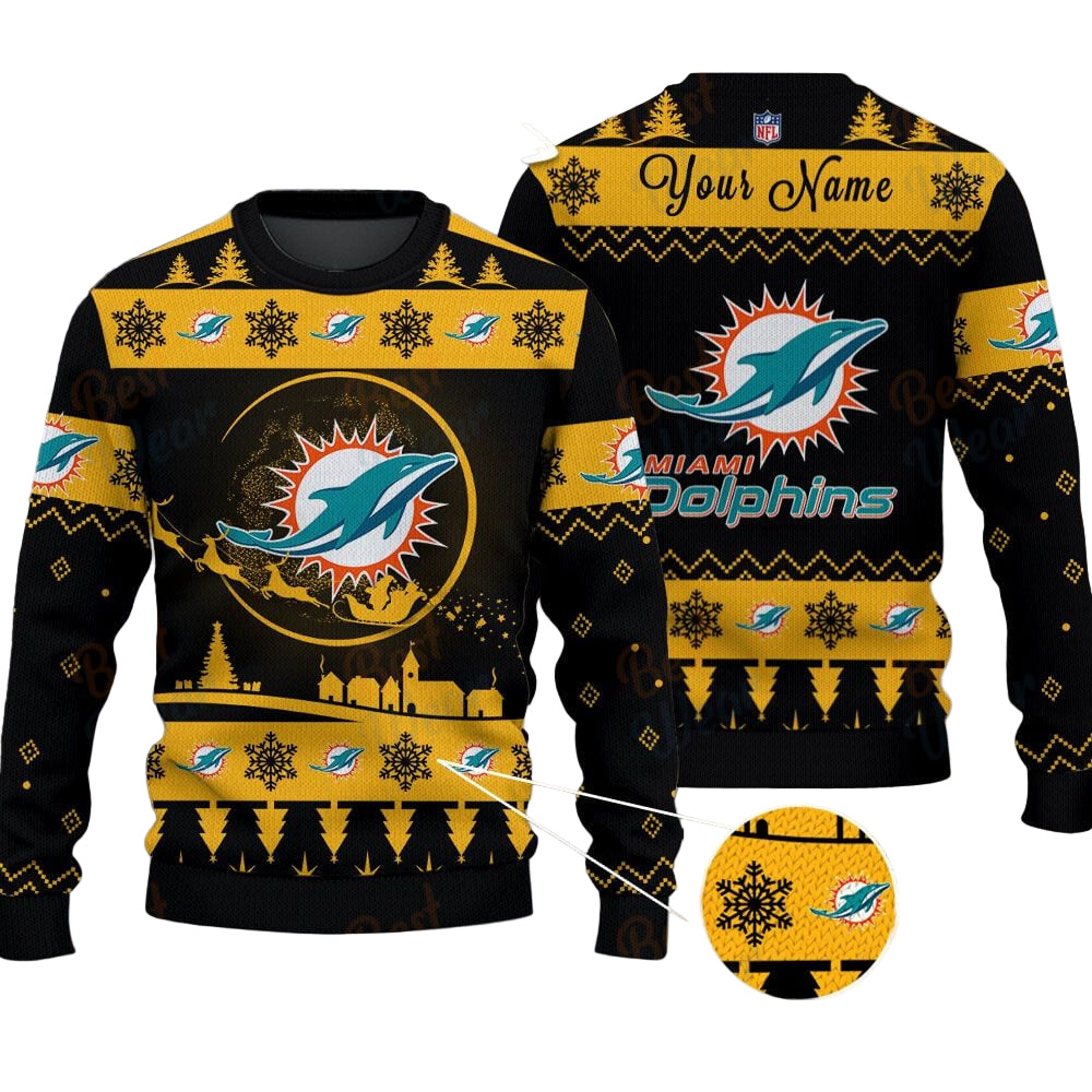 Miami Dolphins NFL Ugly Christmas Sweater - Name Customized