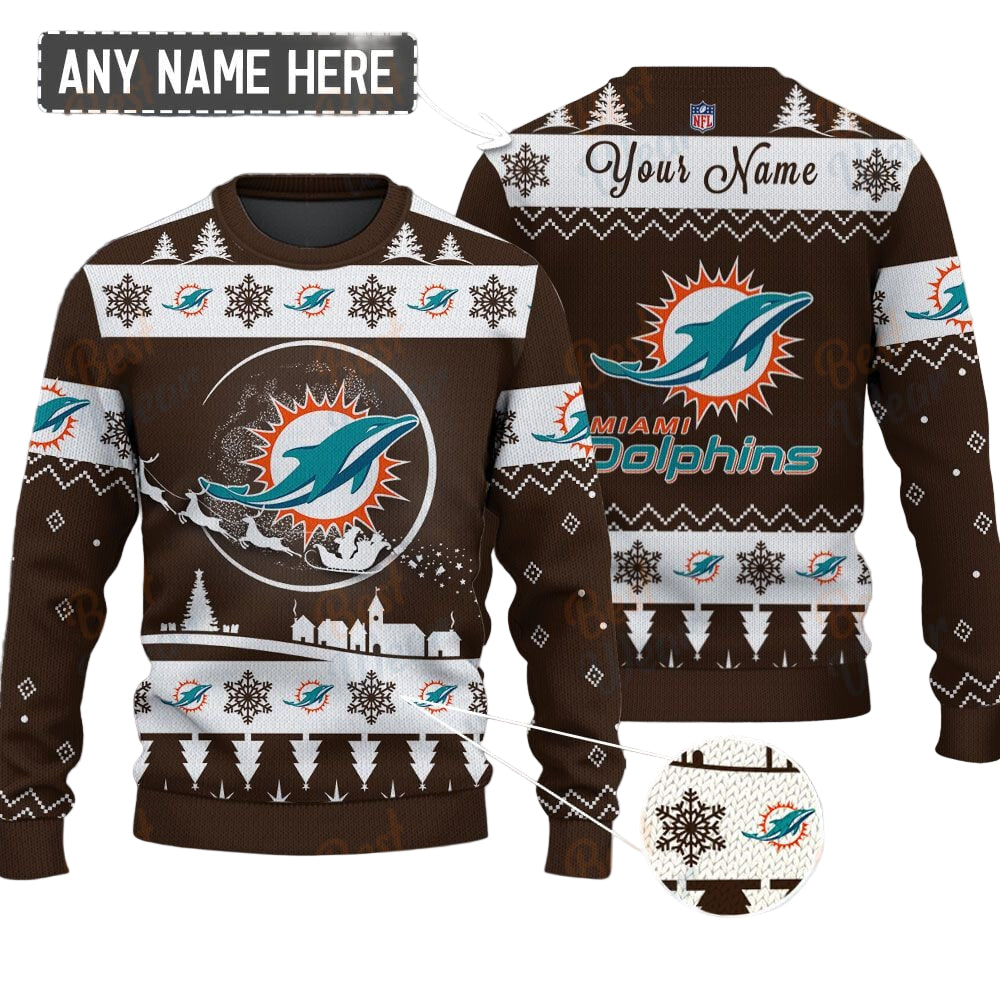 Miami Dolphins NFL Ugly Christmas Sweater - Name Customized - Image 2