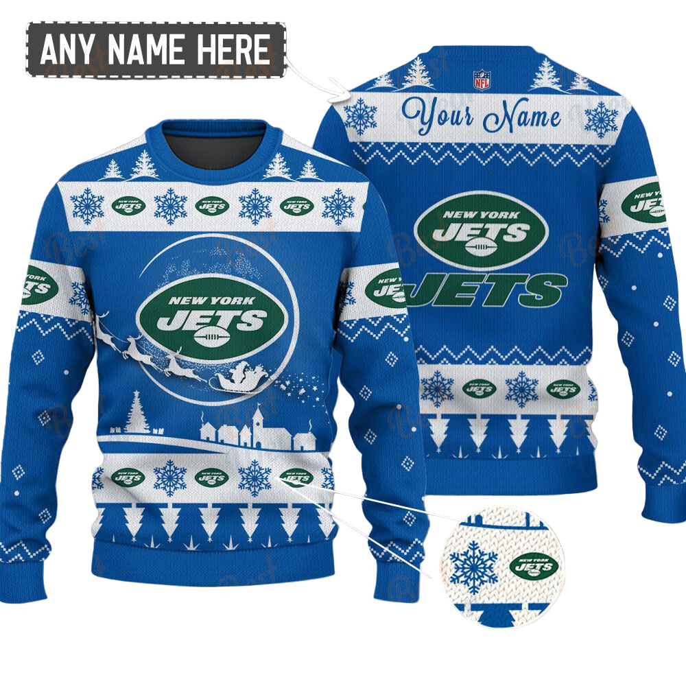New York Jets NFL Ugly Christmas Sweater - Name Customized - Image 2