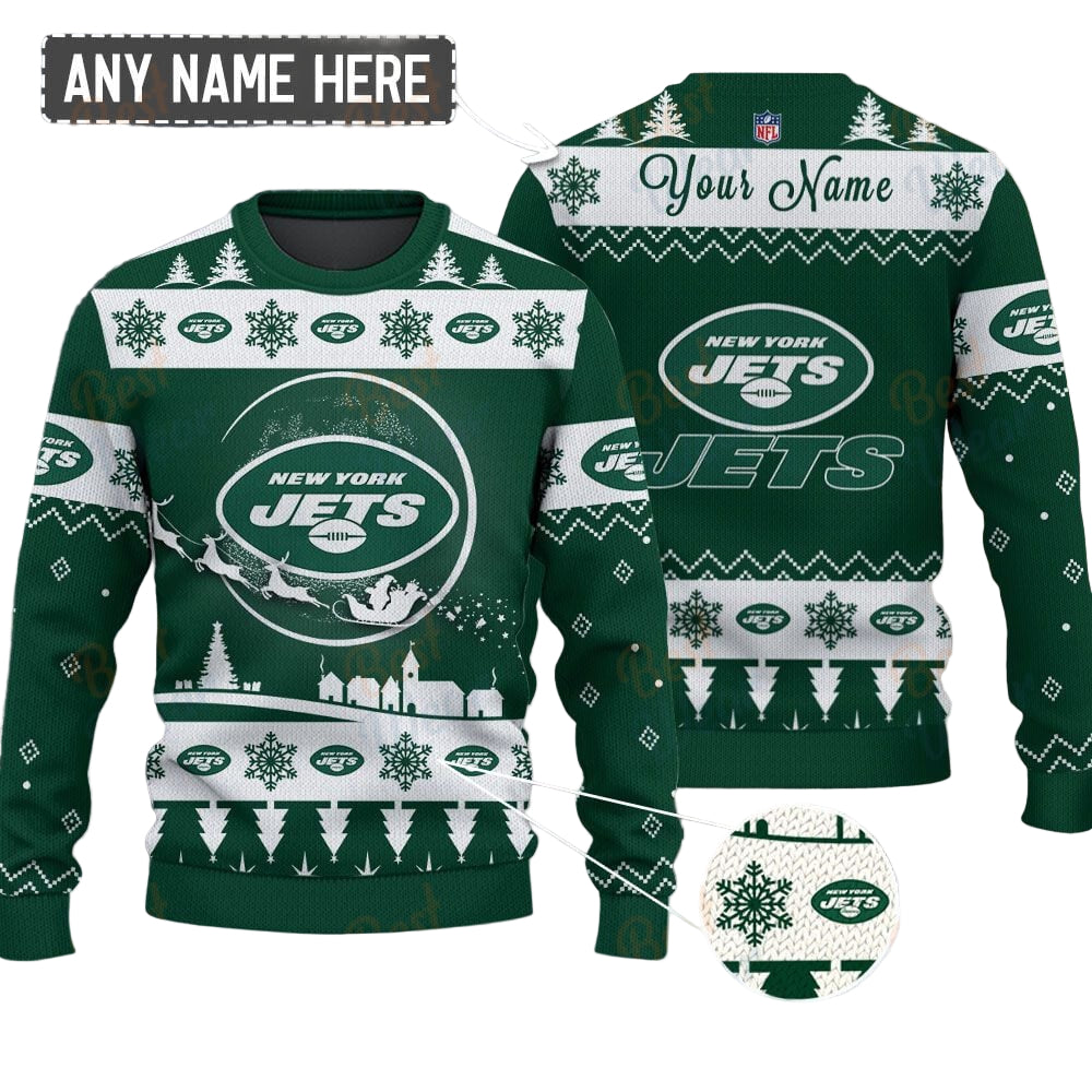 New York Jets NFL Ugly Christmas Sweater - Name Customized