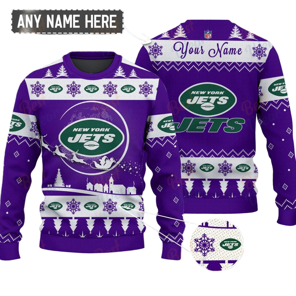 New York Jets NFL Ugly Christmas Sweater - Name Customized