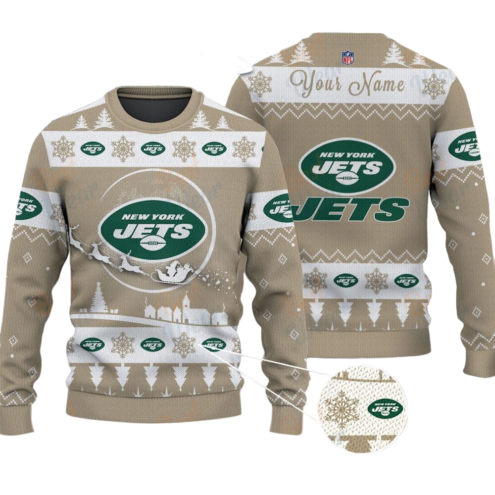 New York Jets NFL Ugly Christmas Sweater - Name Customized