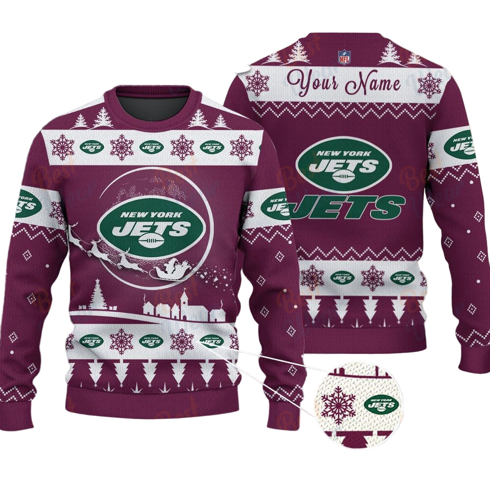 New York Jets NFL Ugly Christmas Sweater - Name Customized - Image 2