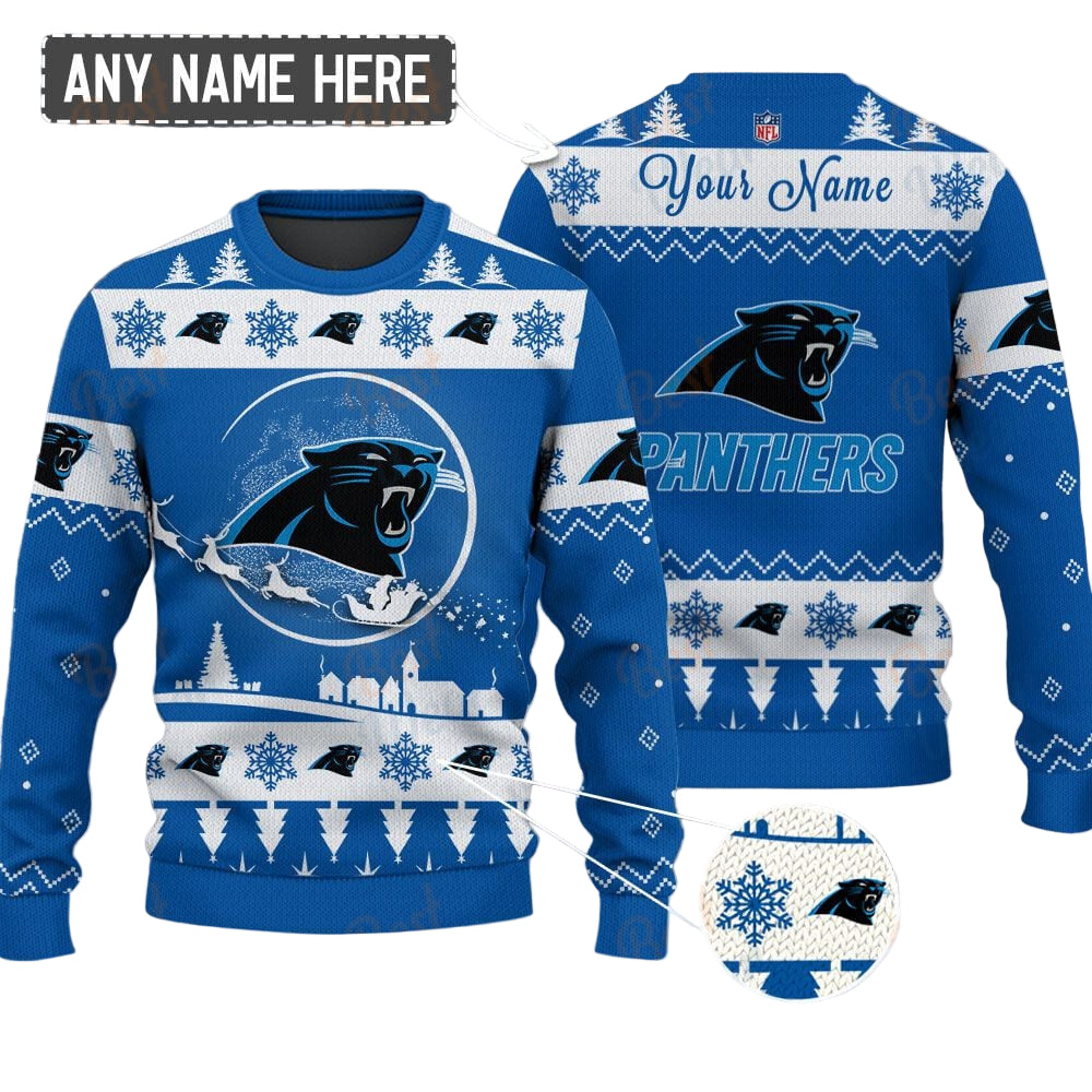 Carolina Panthers NFL Ugly Christmas Sweater - Name Customized