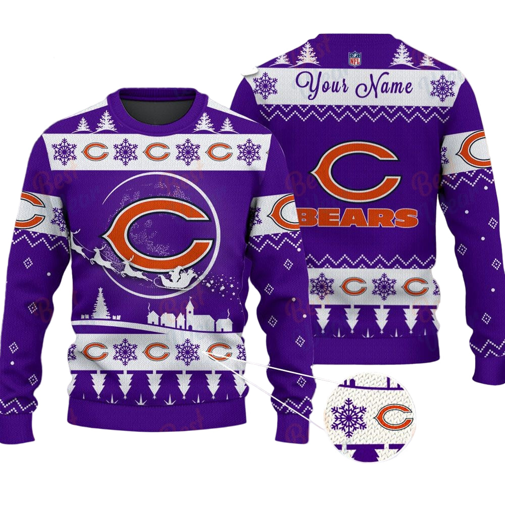 Chicago Bears NFL Ugly Christmas Sweater - Name Customized - Image 2