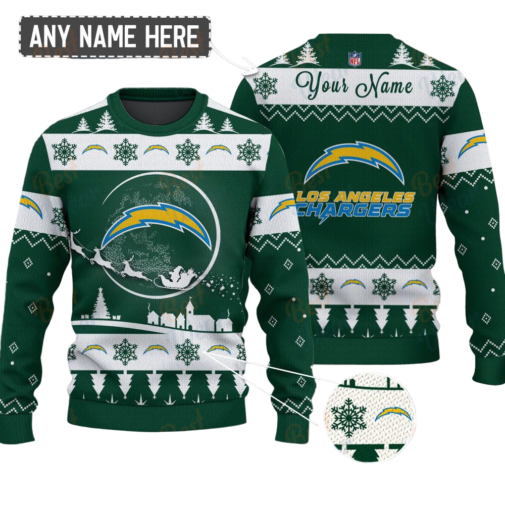 Los Angeles Chargers NFL Ugly Christmas Sweater - Name Customized - Image 2