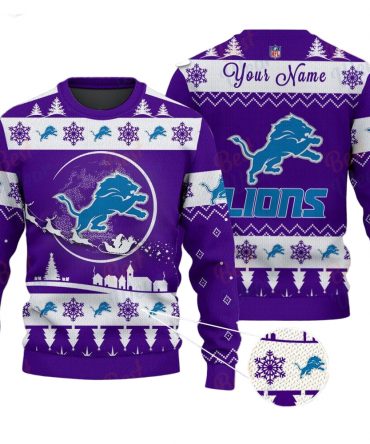 Detroit Lions NFL Ugly Christmas Sweater - Name Customized
