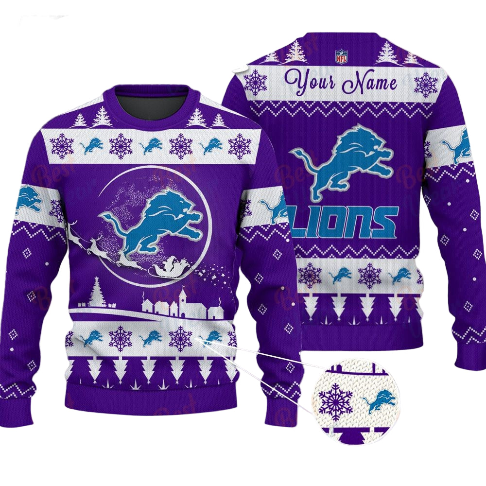 Detroit Lions NFL Ugly Christmas Sweater - Name Customized