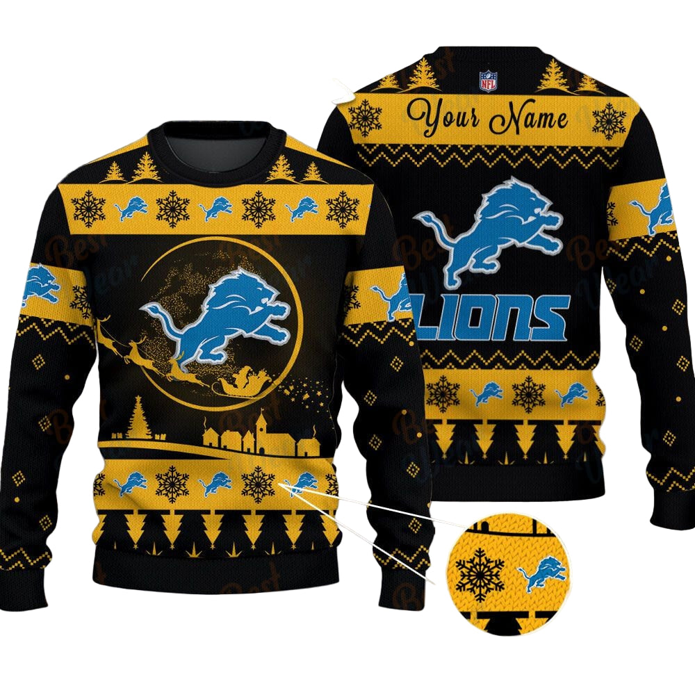 Detroit Lions NFL Ugly Christmas Sweater - Name Customized - Image 2