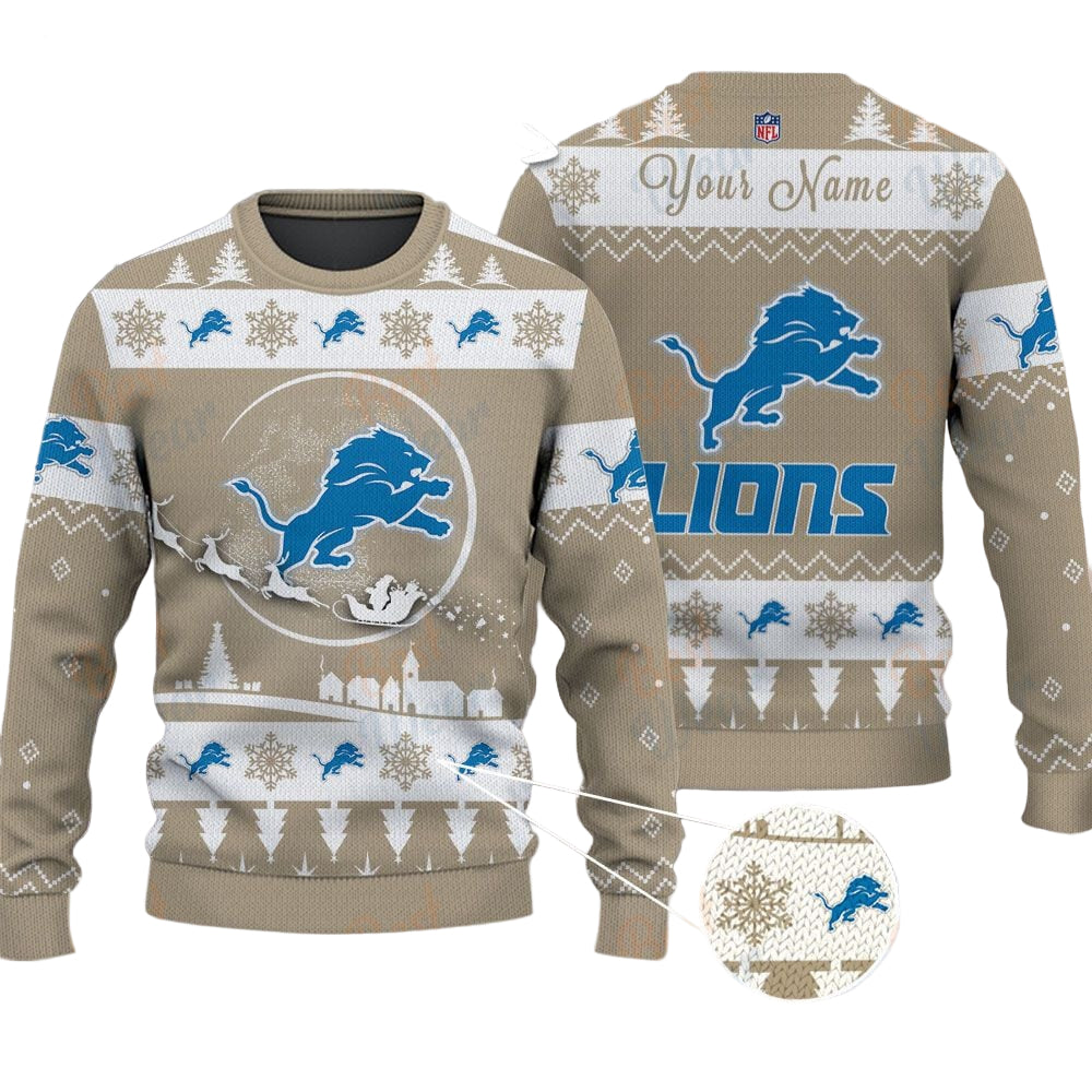 Detroit Lions NFL Ugly Christmas Sweater - Name Customized