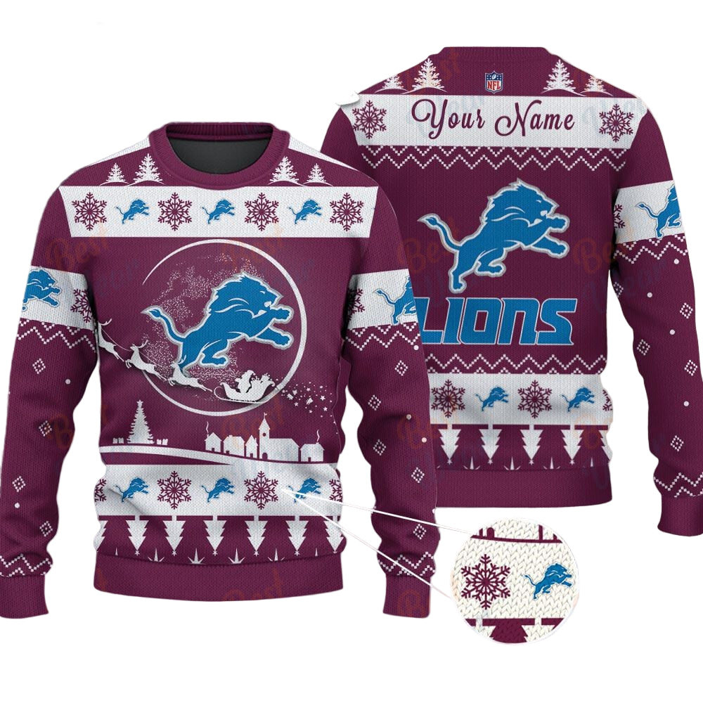 Detroit Lions NFL Ugly Christmas Sweater - Name Customized - Image 2