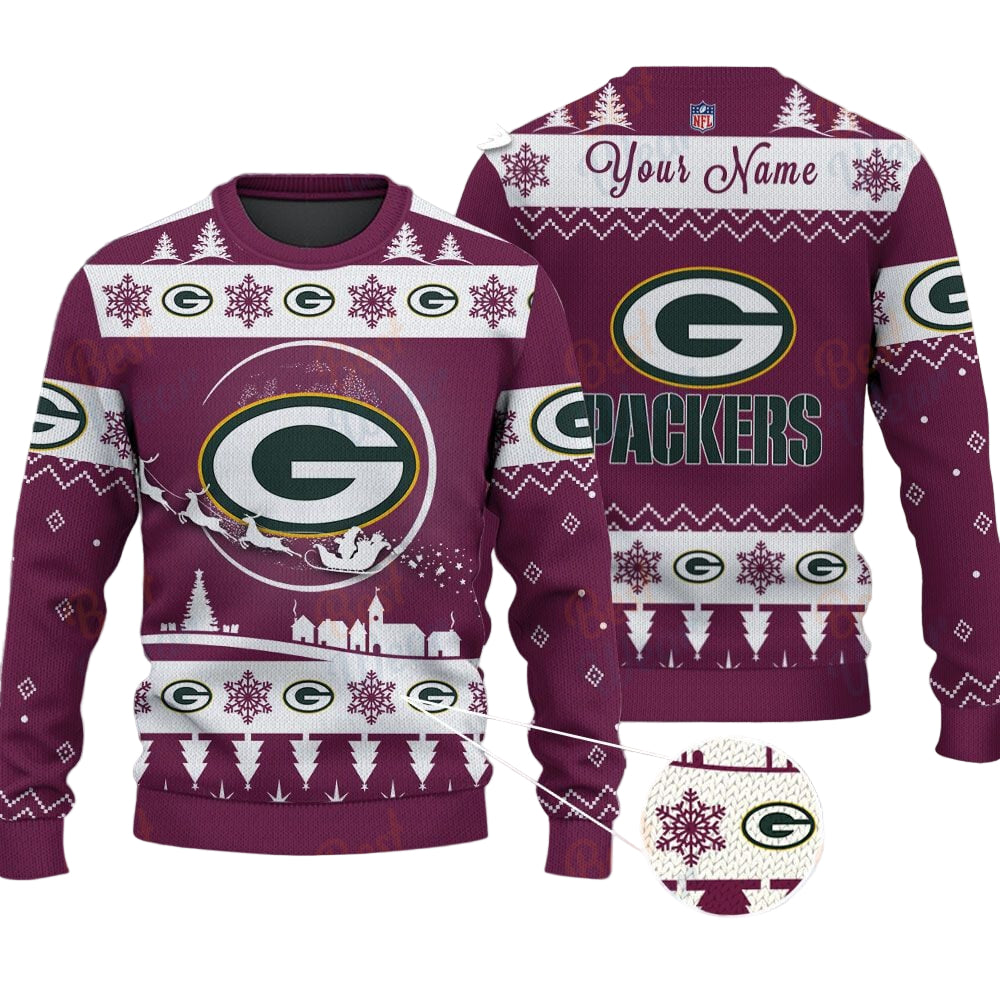 Green Bay Packers NFL Ugly Christmas Sweater - Name Customized - Image 2