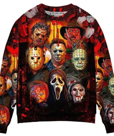 Halloween Horror Movie Characters Blood Scary Gift For Lover Ugly Christmas Sweater