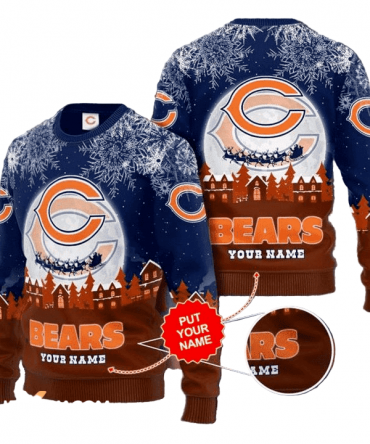 Personalized Ugly Christmas Sweater Chicago-Bears, Da Bears Blue/Brown Custom Name Gift For Football Fan Ugly Xmas Jumper