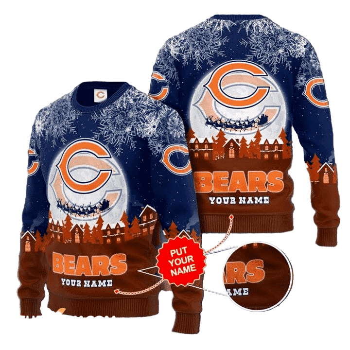 Personalized Ugly Christmas Sweater Chicago-Bears, Da Bears Blue/Brown Custom Name Gift For Football Fan Ugly Xmas Jumper