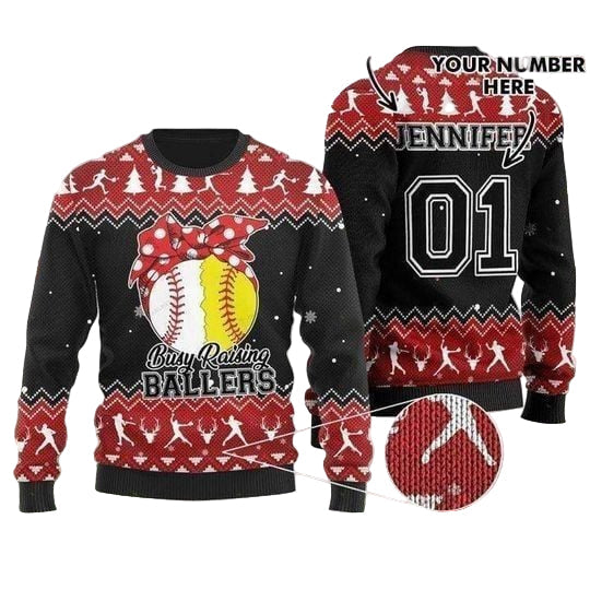 Merry Xmas With Special Pattern Baseball Personalized Custom Name And Number Christmas Sweater