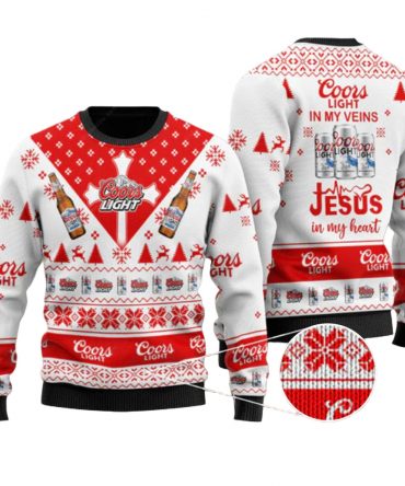 Coors Light Ugly Christmas Sweater, Coors Light In My Veins Jesus Ugly