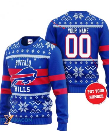 Personalized Ugly Christmas Sweater Buffalo-Bills, Billieve Blue/Red Custom Name And Number Gift For Football Fan Ugly Xmas Jumper