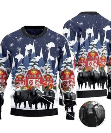 Black Angus Cattle Lovers Xmas Snow Farm Awesome Gift For Christmas Ugly Christmas Sweater