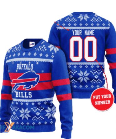 Personalized Ugly Christmas Sweater Buffalo-Bills, Billieve Red/Blue Custom Name And Number Gift For Football Fan Ugly Xmas Jumper