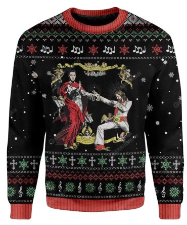 Jesus And Elvis Presley For Unisex Ugly Christmas Sweater, All Over Print Sweatshirt