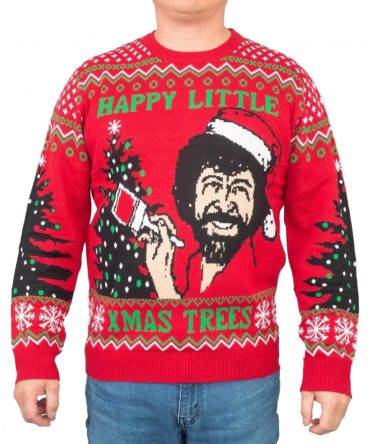 Bob Ross Happy Little Xmas Trees For Unisex Ugly Christmas Sweater, All Over Print Sweatshirt