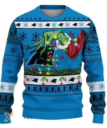 Ugly Christmas Sweater Carolina-Panthers, Keep Pounding Grinch Christmas Snowflakes Navy
